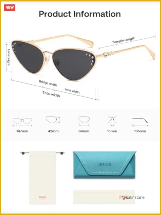Retro Cateye Sunglasses with Rhinestone Accents UV400 Protection